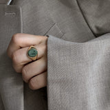 Gold Signet Ring - Green Jasper