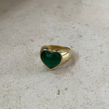 Gold Signet Ring - Green Agate